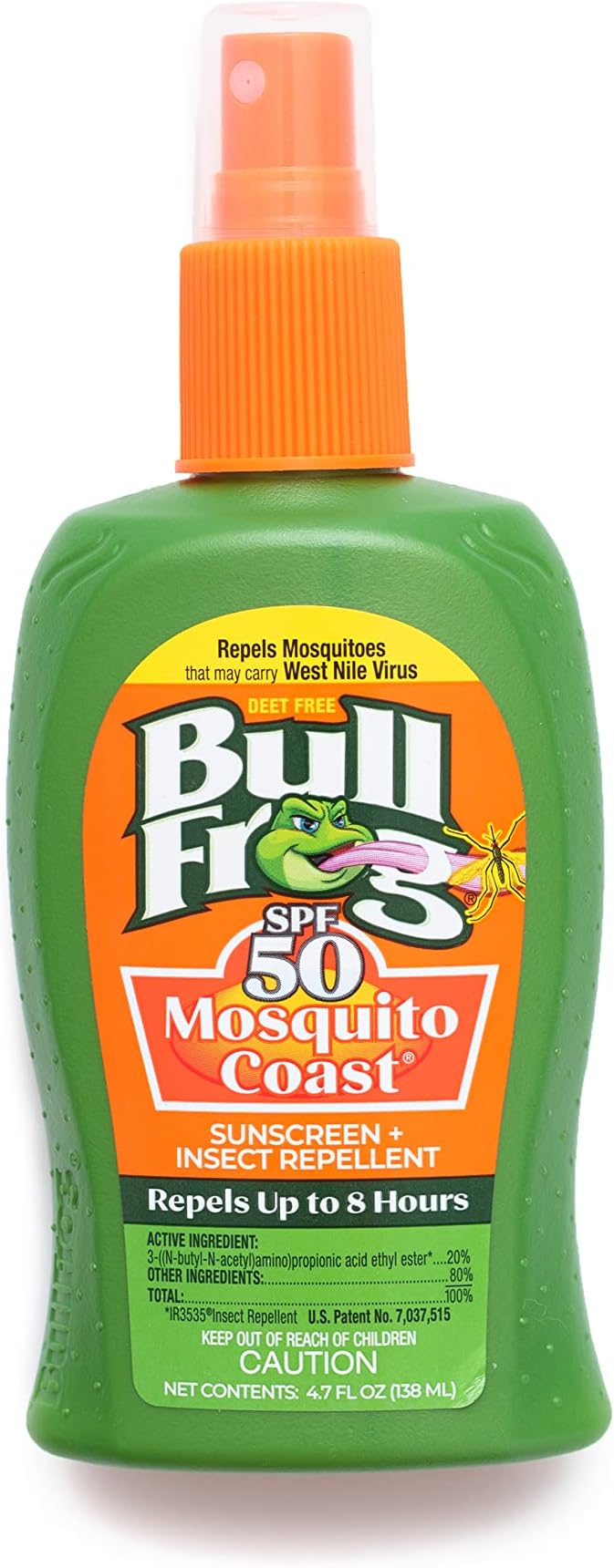 Bullfrog Mosquito Coast Bug Spray Insect Repellent + Sunscreen SPF 50, Pump Spray 4.7 Fl Oz
