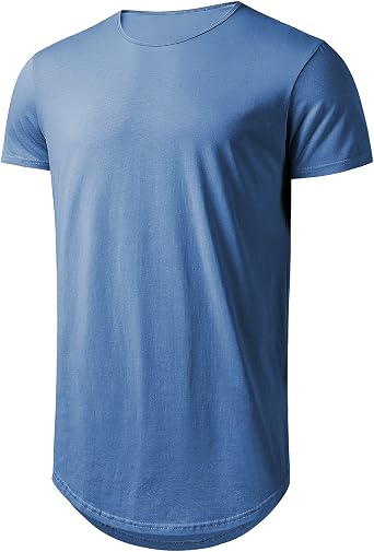 رجالي Longline Gym Muscle Bodybuilding Tshirts Hipster Reflective Line Scallop Crewneck Tees Shirts Tops (XXL، White)