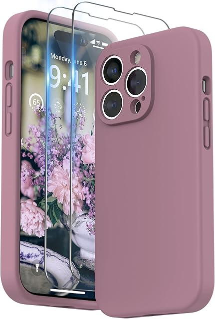 SURPHY Silikonowe Etui do iPhone 14 Pro Max z Ochraniacz Ekran, Case Pokrowiec do iPhone 14 Pro Max z Ochraniacz Aparatu, etui na telefon iPhone 14 Pro Max 6.7 Cala 2022, Liliowy fiolet