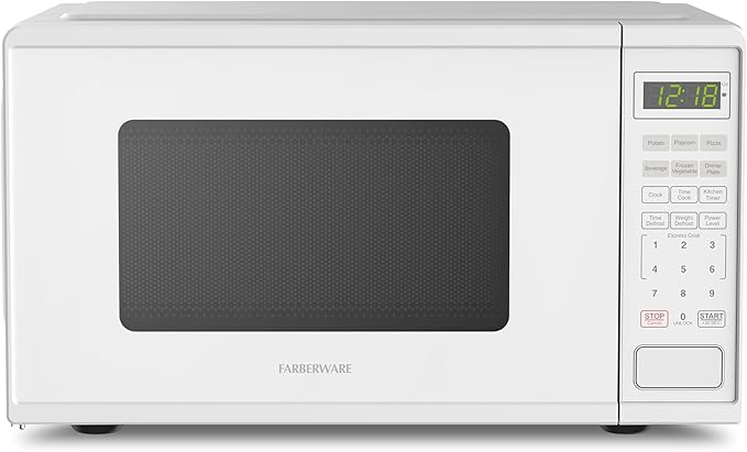 Farberware white 0.9 cu ft 900 watt compact countertop microwave