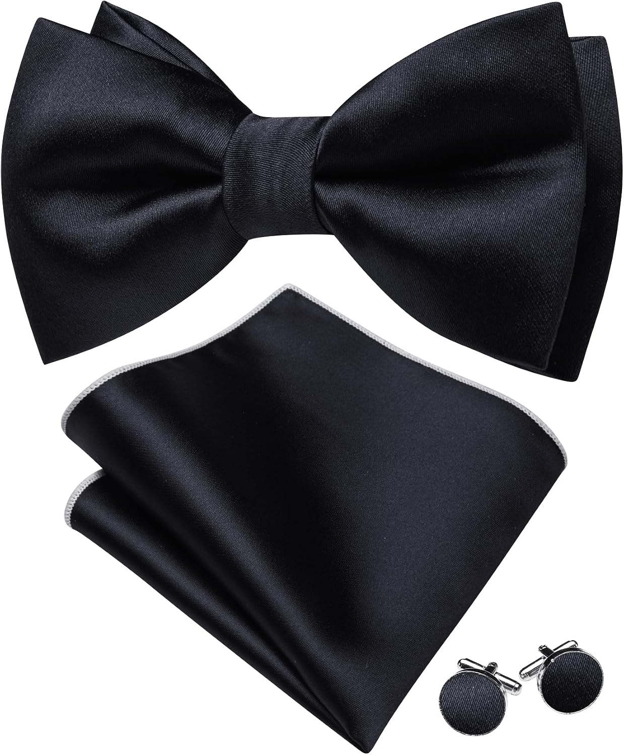 Barry.Wang Bow Ties for Men Solid Color Plaid Pre-tie Tuxedo Bowtie Set with Handkerchief Cufflinks Wedding Party