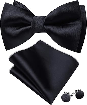 Barry.Wang Bow Ties for Men Pre-tie Bowtie Set Silk Handkerchief Cufflinks