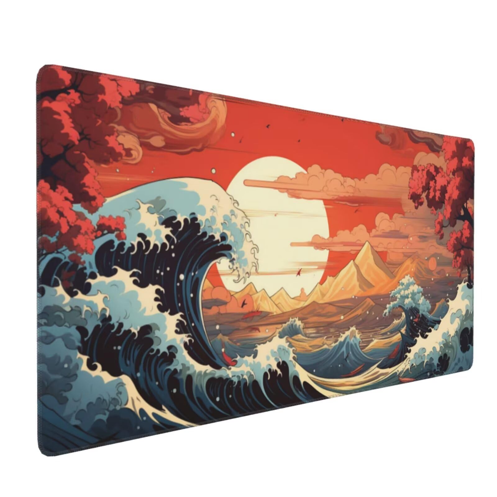Giappone Tappetino Gaming 1400 x 600 mm, Grande Tappetino Scrivania XXL Tramonto, Bordi Cuciti Tappetino per Mouse ad Tracciamento di Precisione Migliora precisione e velocità, Accessori Ufficio M1186