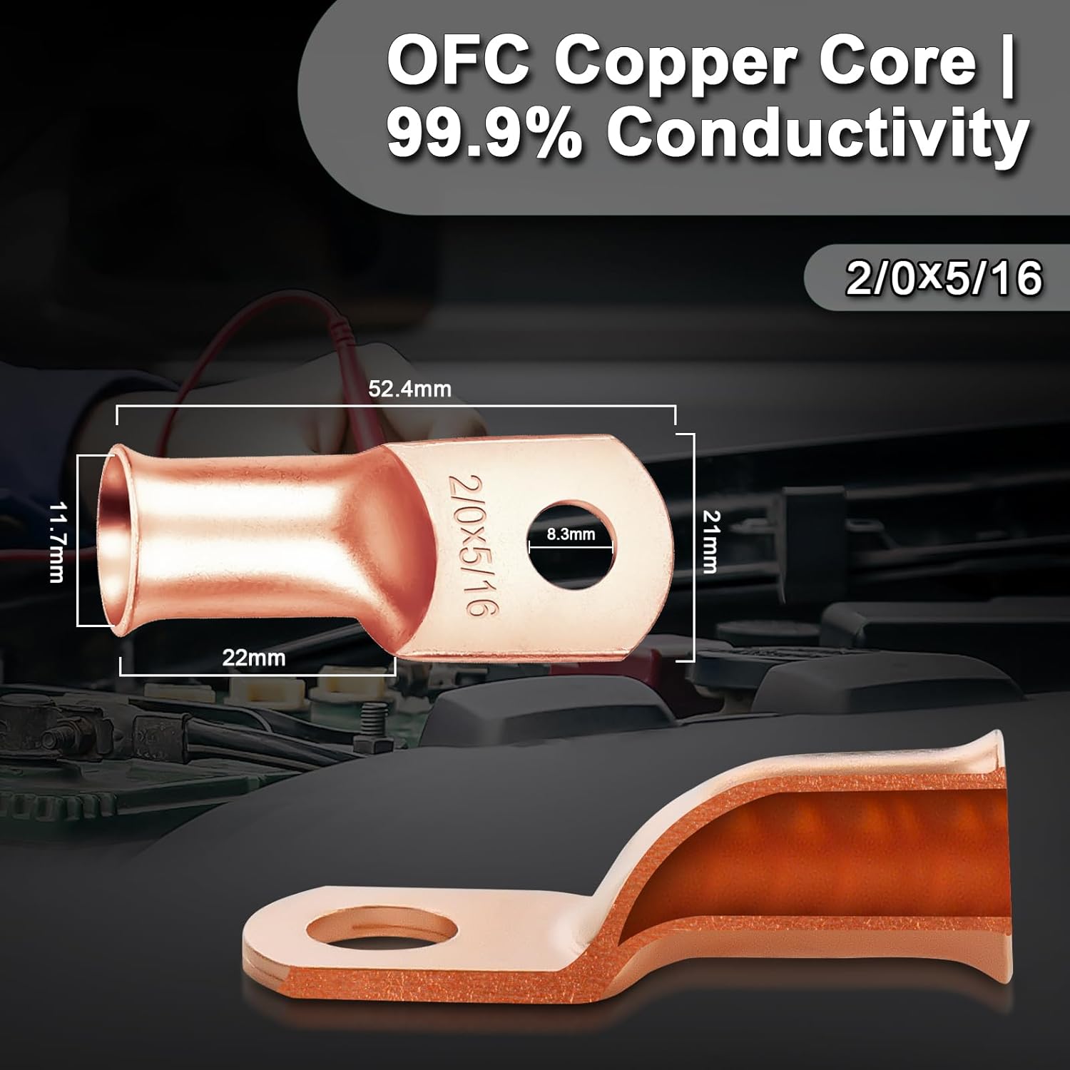2/0 AWG Welding Cable Kit with Ring Terminals & Heat Shrink Tubing - 40ft Total (20ft Red +20ft Black) OFC Copper +10x 5/16" Terminals +5 Red/5 Black Tubing - American Standard