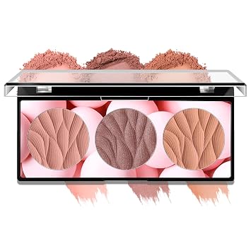 3-Color Leaf Blush Palette, Buildable Waterproof Powder Blush 01 SET | Long-Lasting, Sweatproof Blush with 3 Blendable Shades. Travel-Size Vegan Palette for Daily, Travel, Gift & All Skin Tones