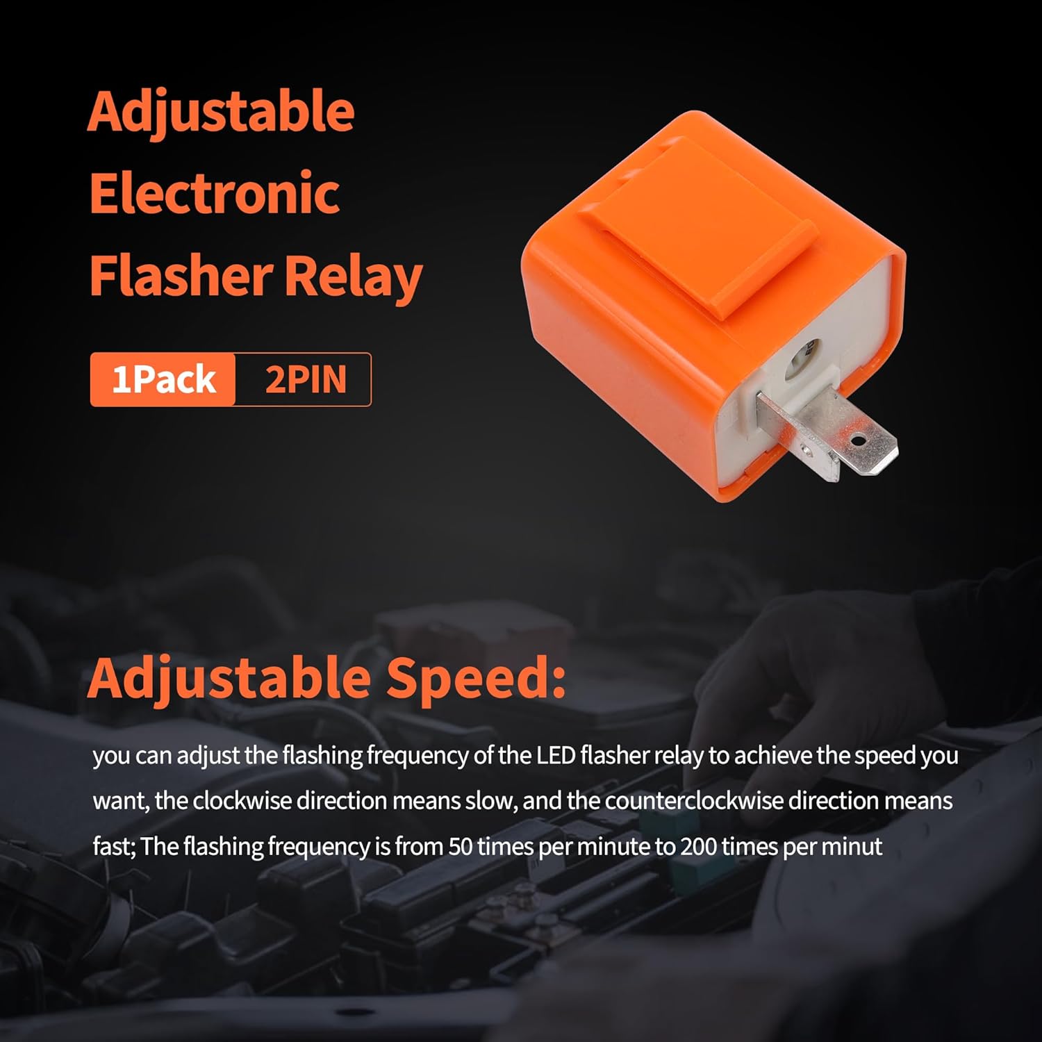 HiSport 12V 2 PIN Adjustable Electronic Flasher Relay Compatible with Honda Grom 125, Kawasaki ZX6R, 250R, Ninja 300, Z300, Fix for LED Turn Signal Light Bulbs 2Pcs