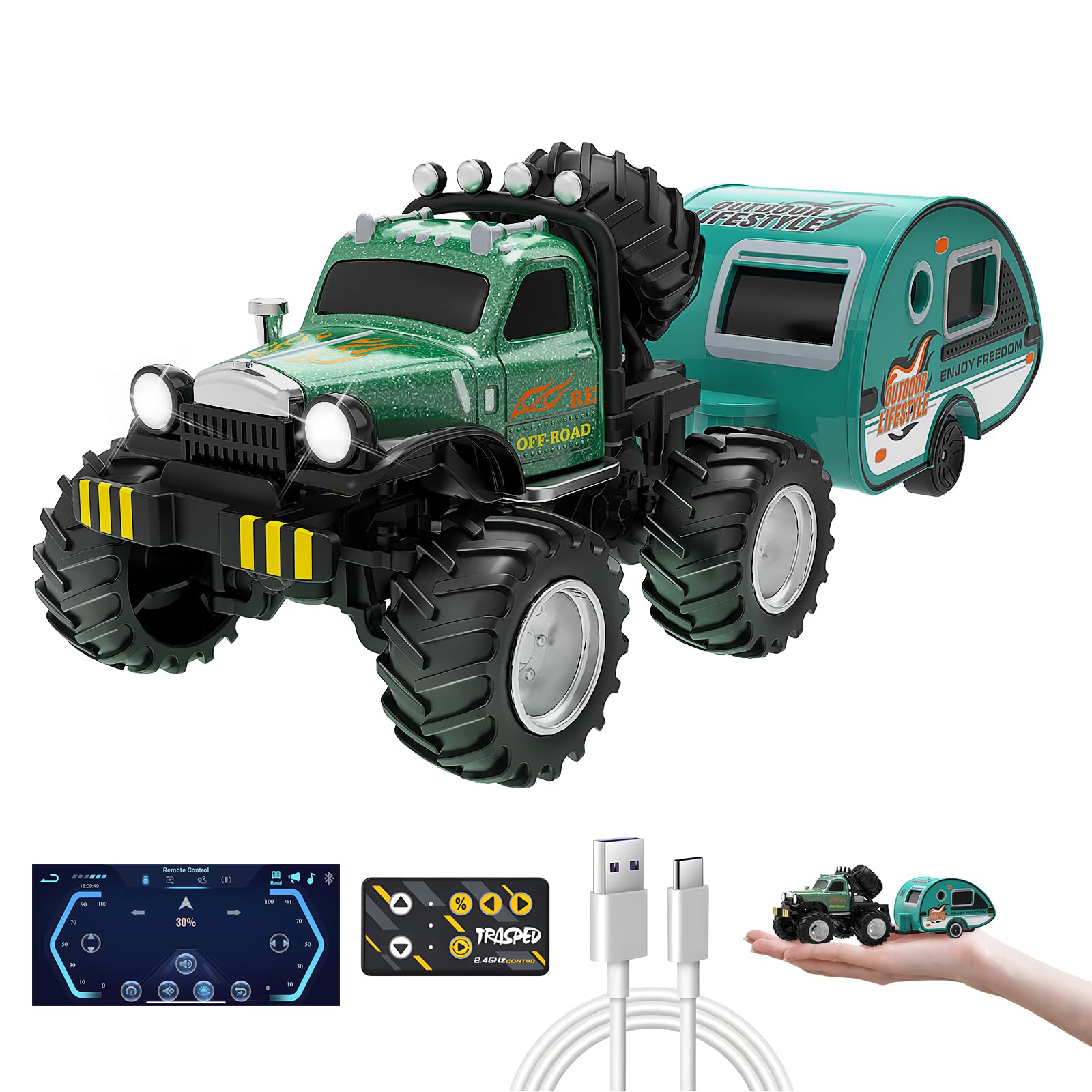 PAISHENKEJI Remote Control Car RC Car: Mini Rechargeable Alloy Shell RC Truck Mobile App Toy Cars