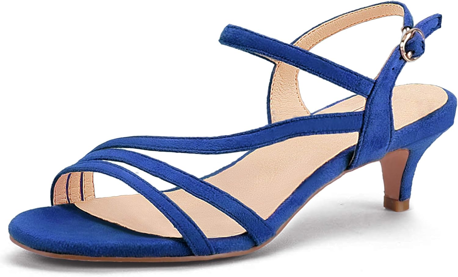 IDIFU Women's Dressy Strappy 2 Inch Low Kitten Heel Open Toe Sandals Dress Shoes for Woman Lady in Bridal Dance Evening