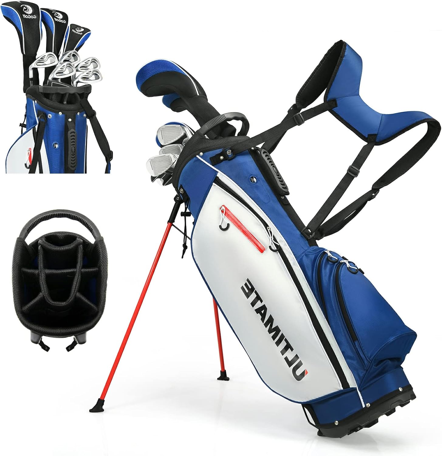Golf Clubs Set, Complete Golf Clubs Set w/Golf Stand Bag, 460cc Alloy Driver, 3# Fairway Wood, 4# Hybrid, 6#, 7#, 8#, 9# & P# Irons, Free Putter, Portable Golf Set for Men Women, Blue