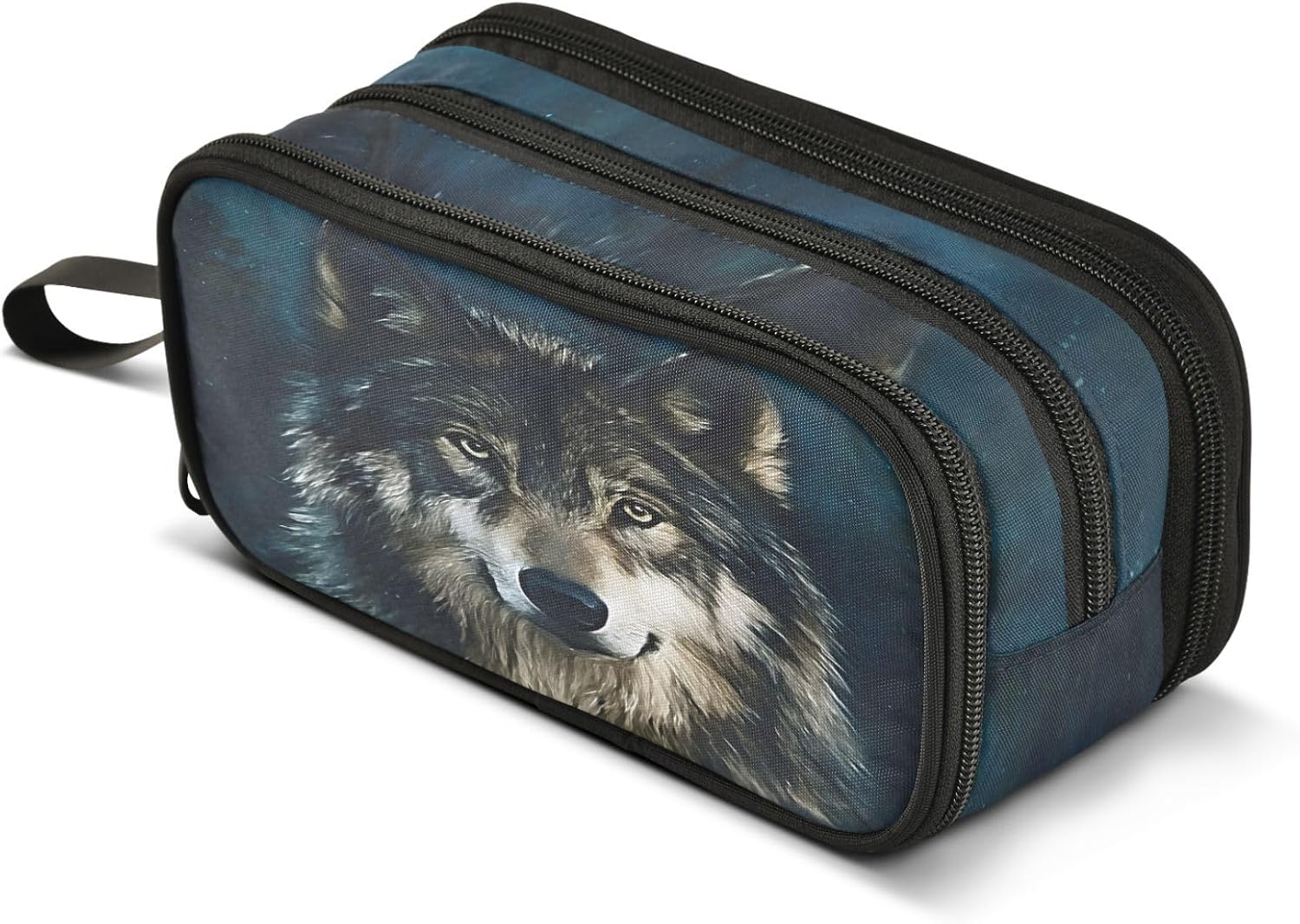ALAZA オオカミの頭 オオカミ 筆箱 男の子 女の子 キッズ 鉛筆ポーチ 3コンパートメント ペンバッグ 大容量 収納 鉛筆ホル