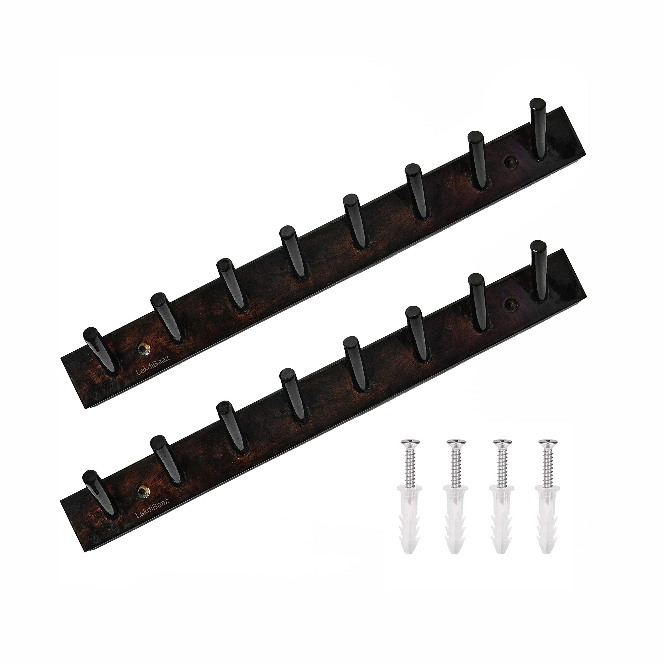 Lakdi Baaz | Luxury Wooden Wall Hook Coat Hanger 8 Point ( 2 Pc) - Walnut