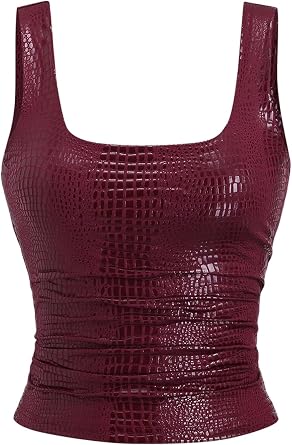 SHENHE Womens Y2K Faux Leather Tops Square Neck Sexy Party Rave Club Top