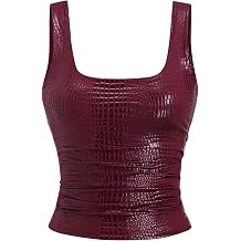 SHENHE Womens Y2K Faux Leather Tops Square Neck Sexy Party Rave Club Top