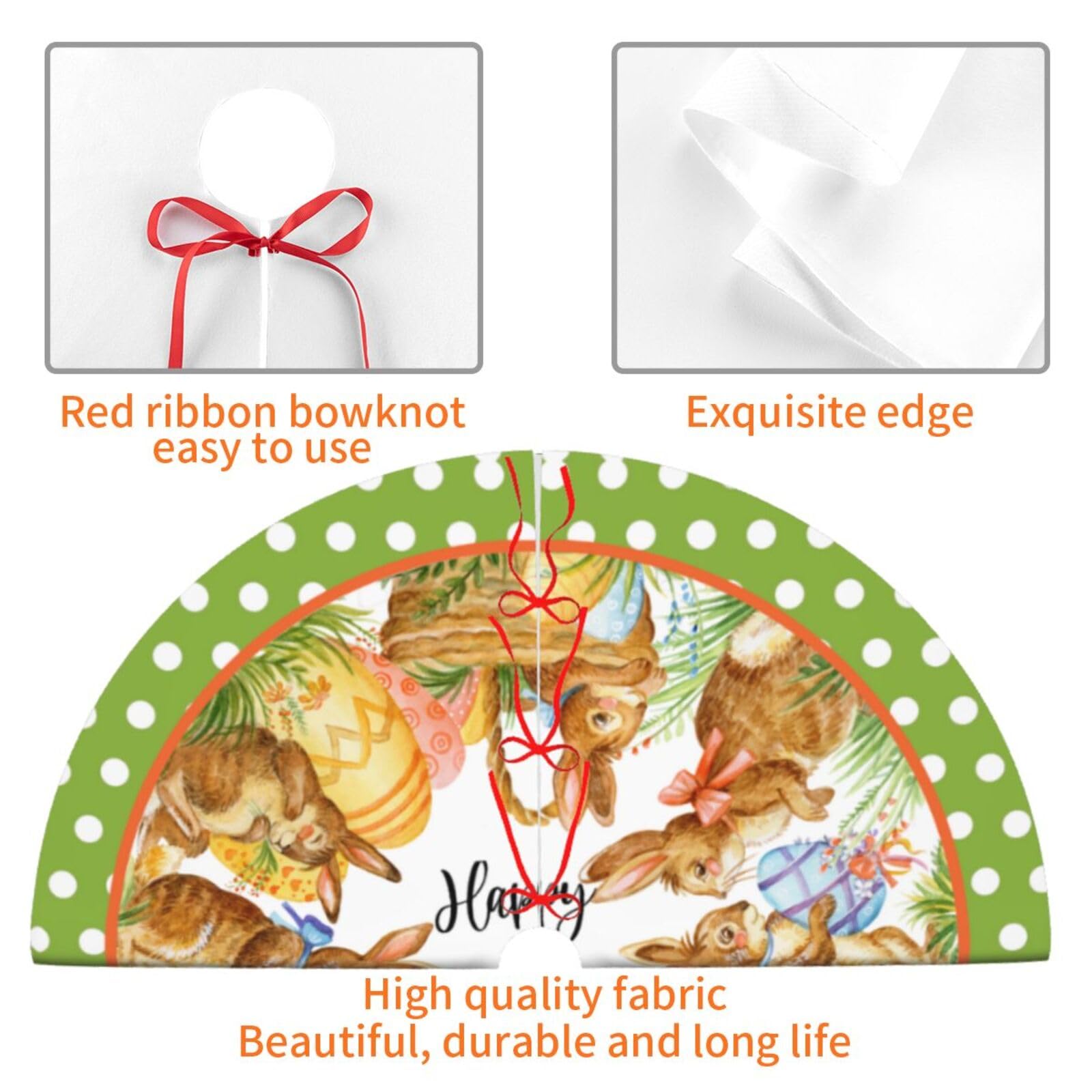 Funny Easter Rabbit & Eggs Print Christmas Tree Skirt - 36 Inch Green Polk Dot Tree Mat For Xmas & Holiday Decor