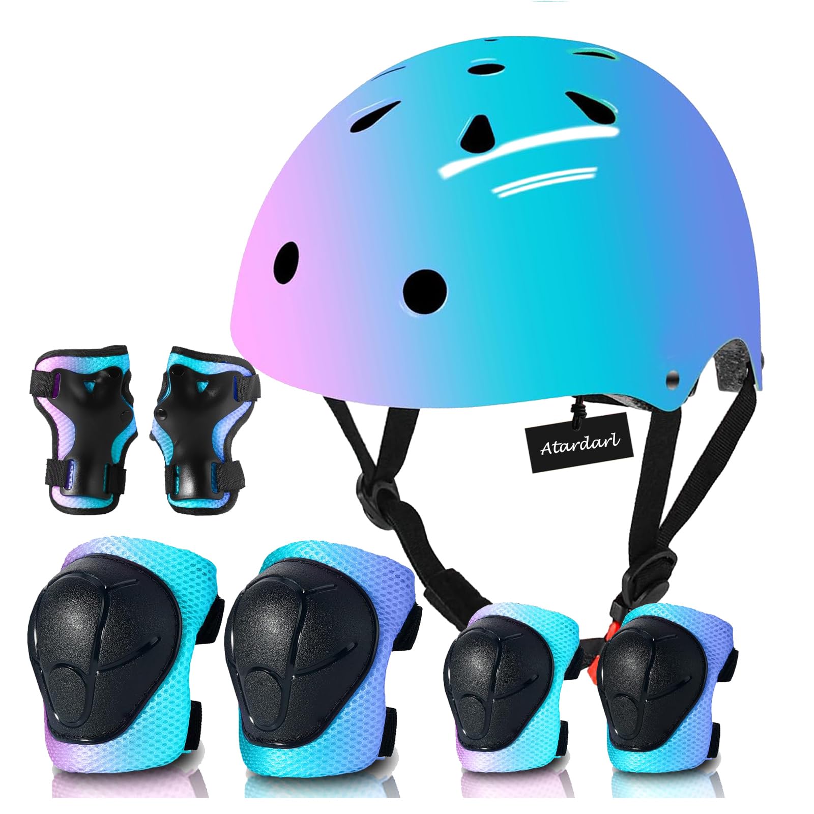 Casco de bicicleta ajustable para niños con rodilleras, almohadillas para codos, protección de muñeca, casco para niños de 3 a 5 a 8 a 14 años, ideal para patinaje, ciclismo, ciclismo, patinaje, para