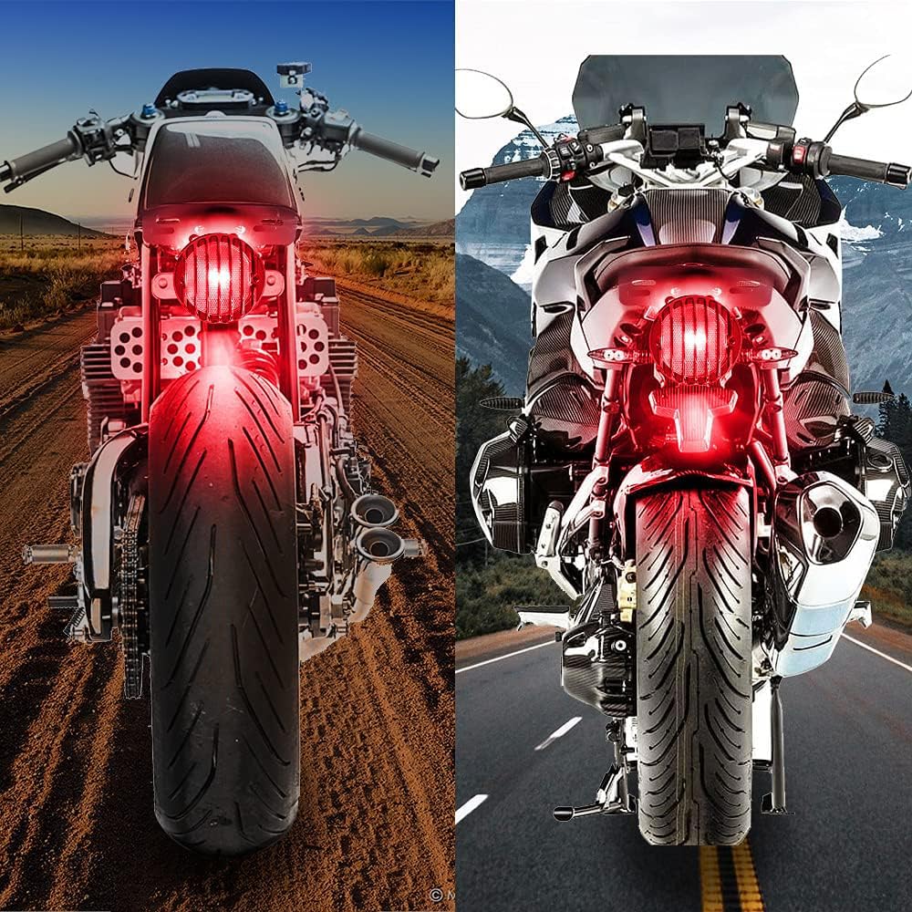 Fanale Posteriore Moto Rotondo Nero, Fanale Posteriore Universale Moto Luce Targa Luce Stop con Staffa 12V
