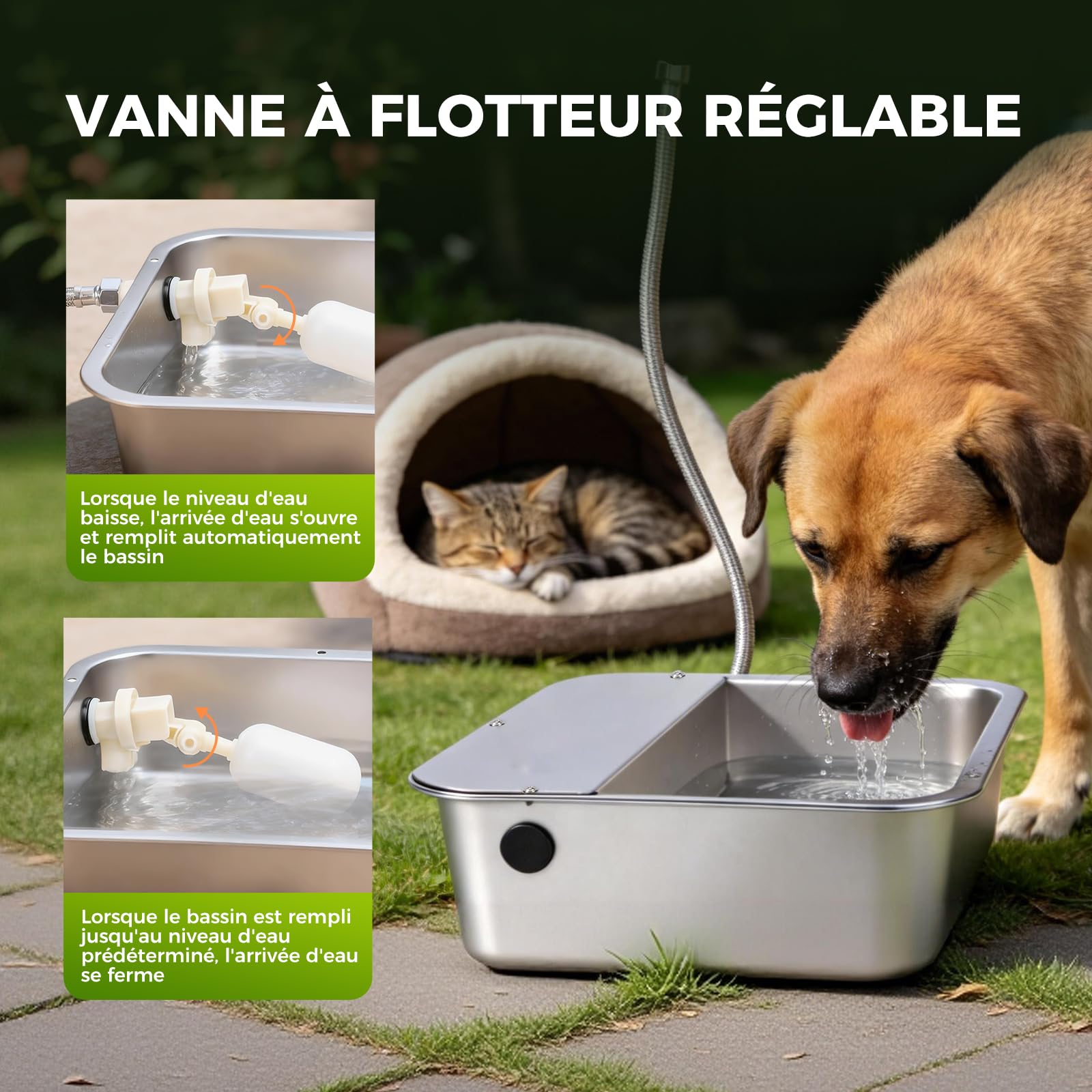 Abreuvoir Automatique pour Chiens, Distributeur ExtéRieur en Acier Inoxydable de 11 litres pour Grands Chiens, Chevaux, Canards, Poulets et BéTail (39 X 29 Cm)