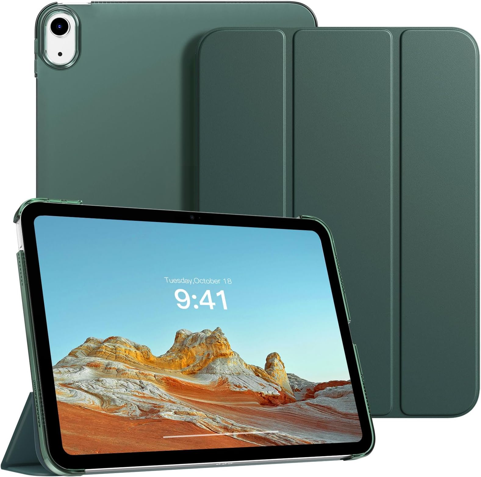 TiMOVO Case for iPad (A16) 11th Generation 11 Inch 2025/iPad 10th Generation 10.9 Inch 2022, Slim Stand Cover with Hard Translucent Back, Support Touch ID, Auto Wake/Sleep, Midnight Green