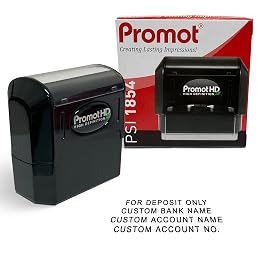 Promot Pre-Inked Custom Deposit Stamp - Personalized Text, Refillable Custom Stamp with Built-in Ink Reservoir, Easy 3-Step Re-Inking, Customized Rubber Stamp for Bank and Businesses (4-Lines)