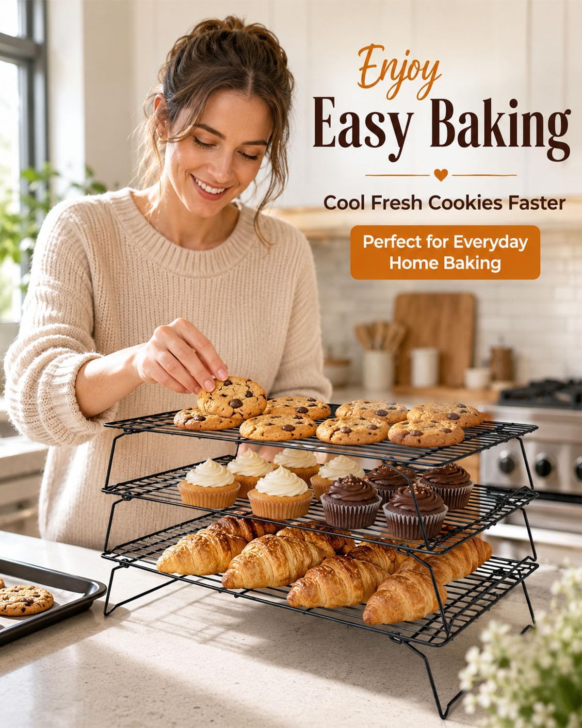 Cooling Rack, 1 Pack 3-Tier Stackable Cooling Rack Baking Rack For Oven Cooking Wire Rack For Baking Sheet, Baking Rack Cooling Rack Baking For Pies, Cookies, Pastries, Cooking And Baking