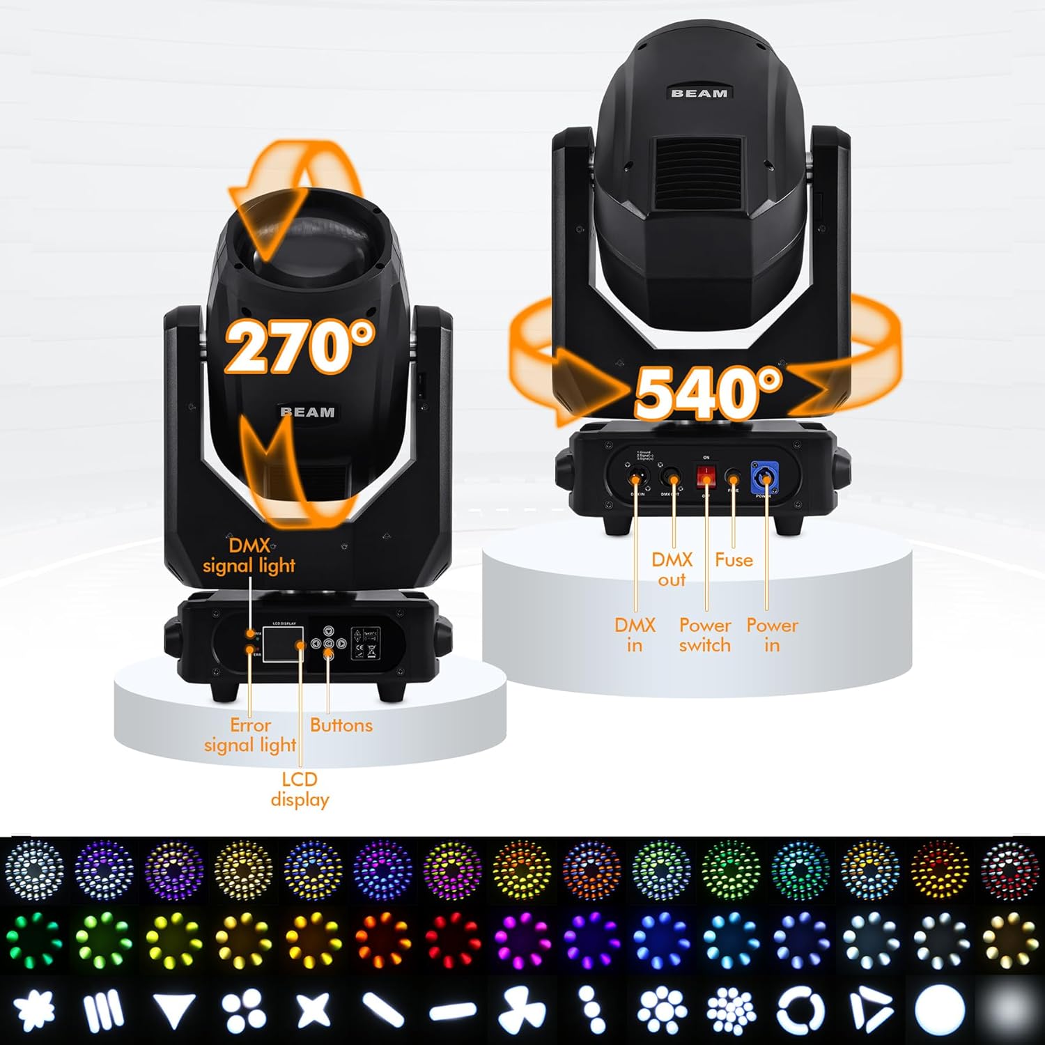 Ridgeyard 250W Beam Zoom Moving Head DJ Light,15 Colors 8 + 48 Prisms, DMX512 16CH Satge Lighting for DJ Disco Parties Wedding Live Show Club - 4 Pack