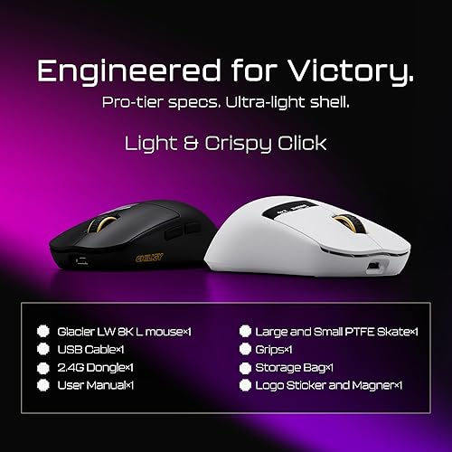 Miniatura 9 de Chilkey - Mouse inalámbrico Glacier LW 8K L para juegos con pantalla LCD, frecuencia de sondeo de 8 K, seguimiento óptico de 30000 DPI, 750 IPS