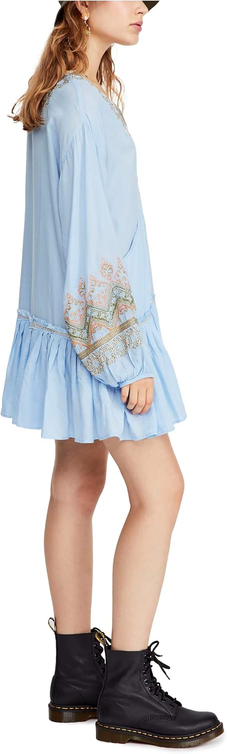 Free People Womens Wild One Embroidered V-Neck Mini Dress - Image 3