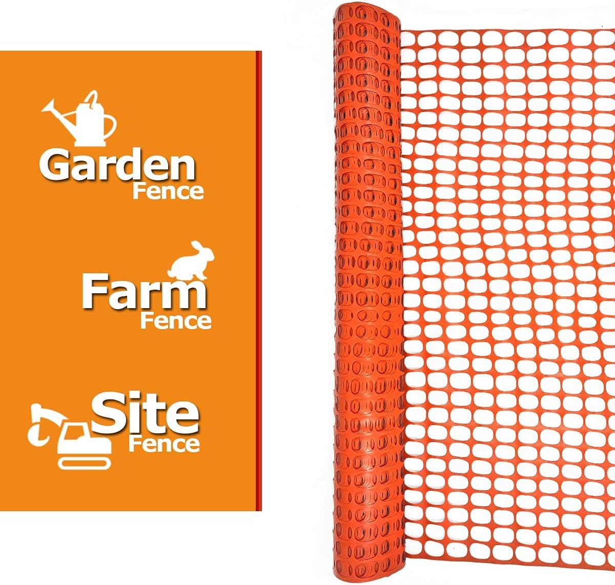 Ashman Plastic Mesh Fence, 4'x50' Feet, 1 Roll, Orange, Construction Barrier Netting, Garden Fencing, Fences Wrap, Above Ground, for Snow, Poultry, Chicken, Deer, Patio, Garden Netting, Orange 50FT.