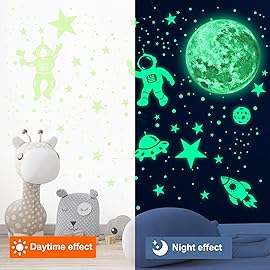 Glow in The Dark Stars for Ceiling Glow in The Dark Moon and Space Wall Decals Luminous Astronaut Universe Planet Galaxy Wall Stickers Outer Space Decal for Kids Boys Girls Bedroom Christmas Gift