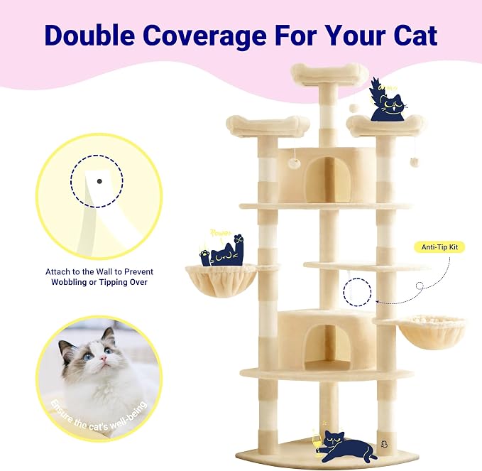 Torre para Gatos Allewie en Forma de Abanico 73in Beige miniatura 3