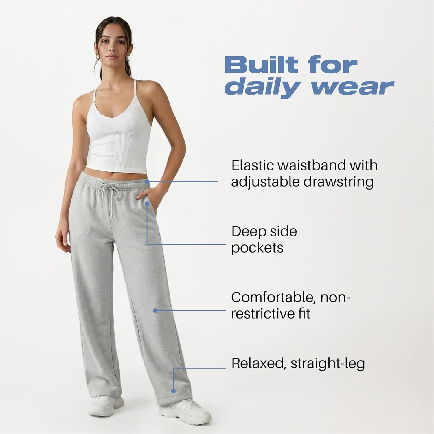 Common Stitch 3 Pack Straight Leg Fleece Lounge Sweatpants for Women — Deep Pockets, Relaxed Fit, Elastic Drawstring Waist