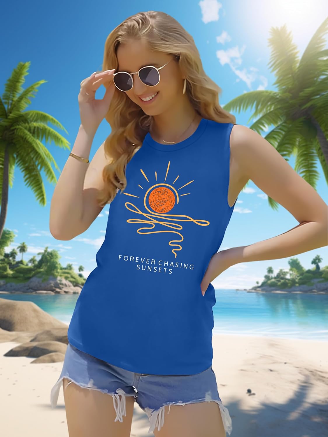Beach Tank Tops Women Forever Chasing Sunset Shirts Hawaiian Sleeveless Shirt Summer Vacation Tee Tops - Image 5