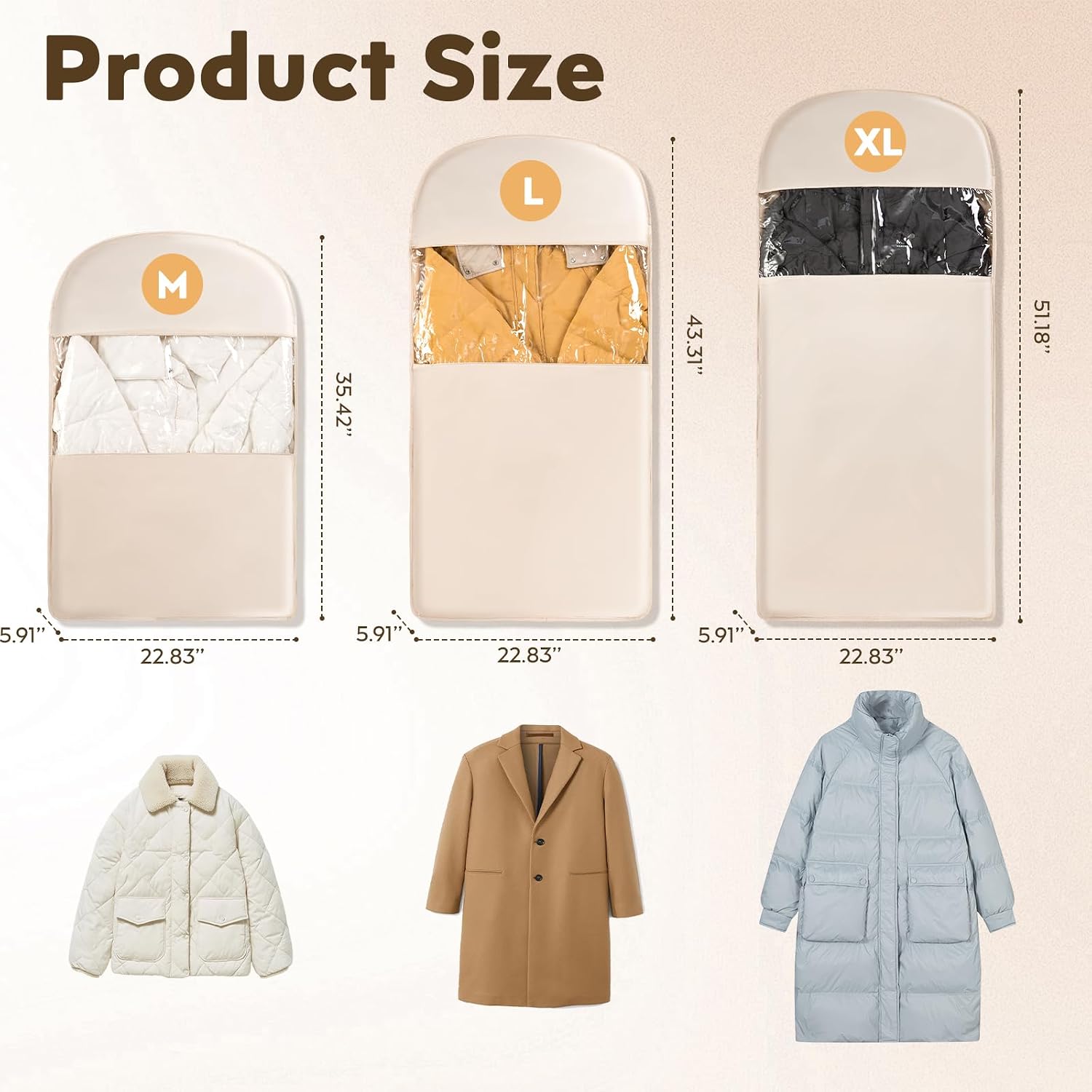 Space Saving Hanging Garment Bag with Self Compression Zipper for Closet Travel Suit Cover Organizer Clothes Dustproof Dress Bag for Suits, Dresses, Coats M, L, XL