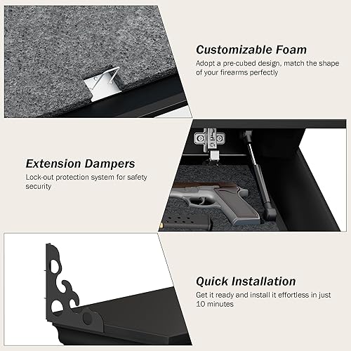 Miniatura 22 de HNEBC Estante compacto de madera maciza de 24 pulgadas para pistola con compartimento oculto, estante flotante de montaje en pared para decoración