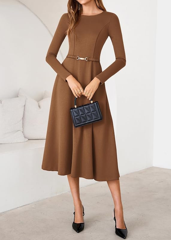 Lazysmile Women’s Long Sleeve Midi Dress – Convenient hidden side pockets