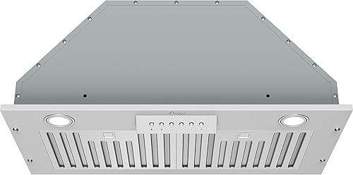 Awoco Campana extractora de acero inoxidable integrada de 14-12 pulgadas D, 4 velocidades, 650 CFM, luces LED, filtros de deflector para campana de