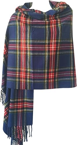 Miniatura 32 de NY GOLDEN FASHION Bufanda de invierno de gran tamaño para mujer, diseño de tartán escocés, a cuadros, con tacto de cachemira rojo (Red Tartan)