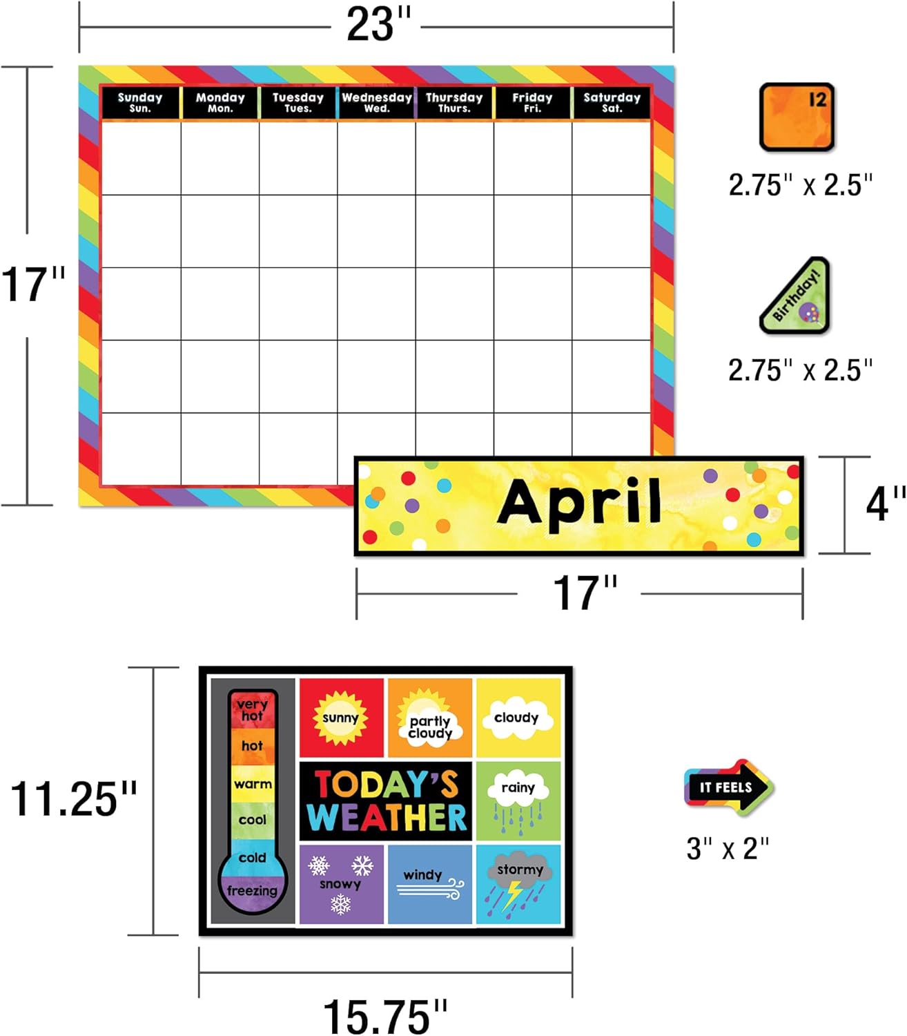Carson Dellosa Celebrate Learning 86 pc Set Wall Calendar, Monthly Headers, Birthday and Number Cover Ups, Seasons, Weather, Days of the Week Chart for Bulletin Board and Classroom Decor