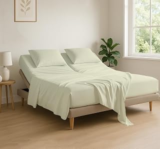 4 Piece Flex Head King Sheet Set, Top 34 Inch Split Sheets for Sleep Number Adjustable Beds, Soft Breathable 100% Egyptian Cotton, Fits Upto 16" Deep Mattress 78"X80"+ 34", Ivory