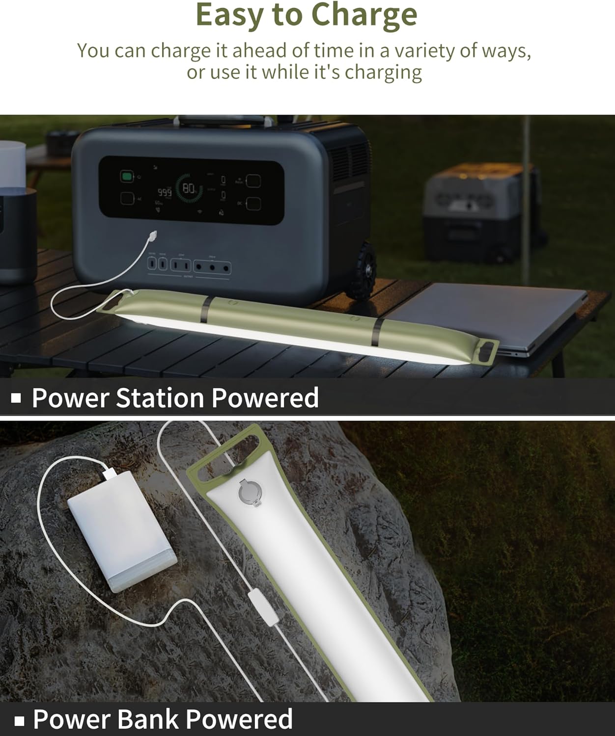 Inflatable LED Tube Camping Light with Corded Plug-in,Foldable Outdoor Camping Tent Lights with IP66 Waterproof /3 Lighting Modes/10 Adjustable Brightness for Hiking, Traveling and Party Lighting Bars