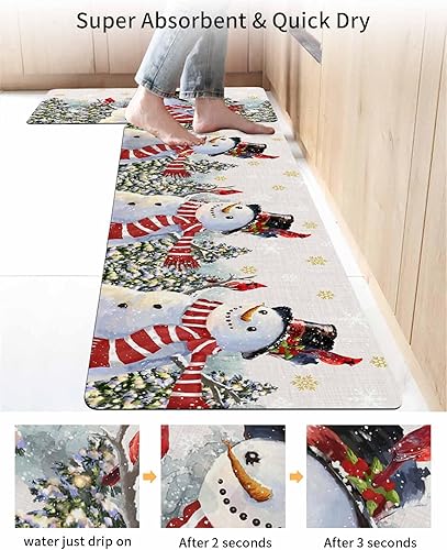 Miniatura 4 de Winter Snowman Bath Mat for Tub,Non Slip Bathroom Floor Runner Rug Quick Dry & Absorbent Diatomaceous Earth Shower Sink Bedroom Kitchen Washable