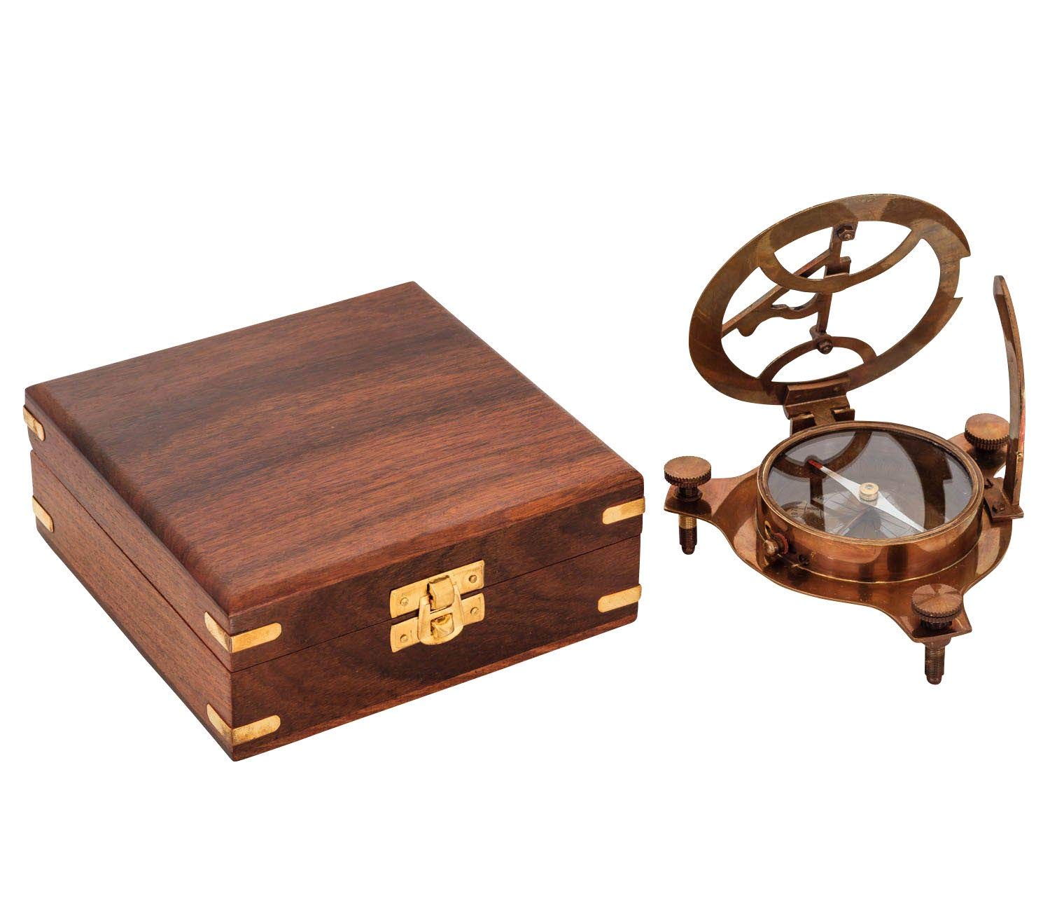 aubaho Compas Boussole Cadran Solaire Laiton Verre Bateau Style Antique réplique 13cm