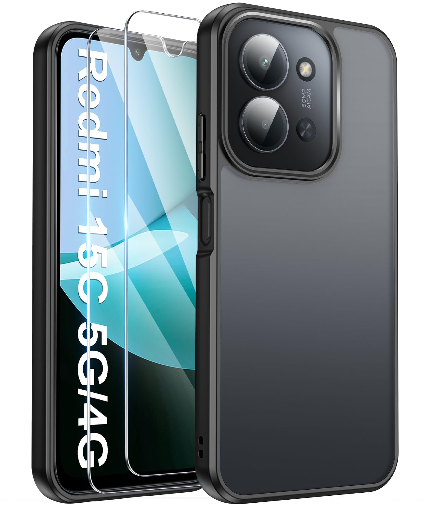 FLLAO Matt Handyhülle für Samsung Galaxy Hülle und 2 Schutzfolie, mit Kameraschutz [Militärnorm Schutz] urchscheinende PC Rückseite TPU Bumper Hülle für Samsung Galaxy