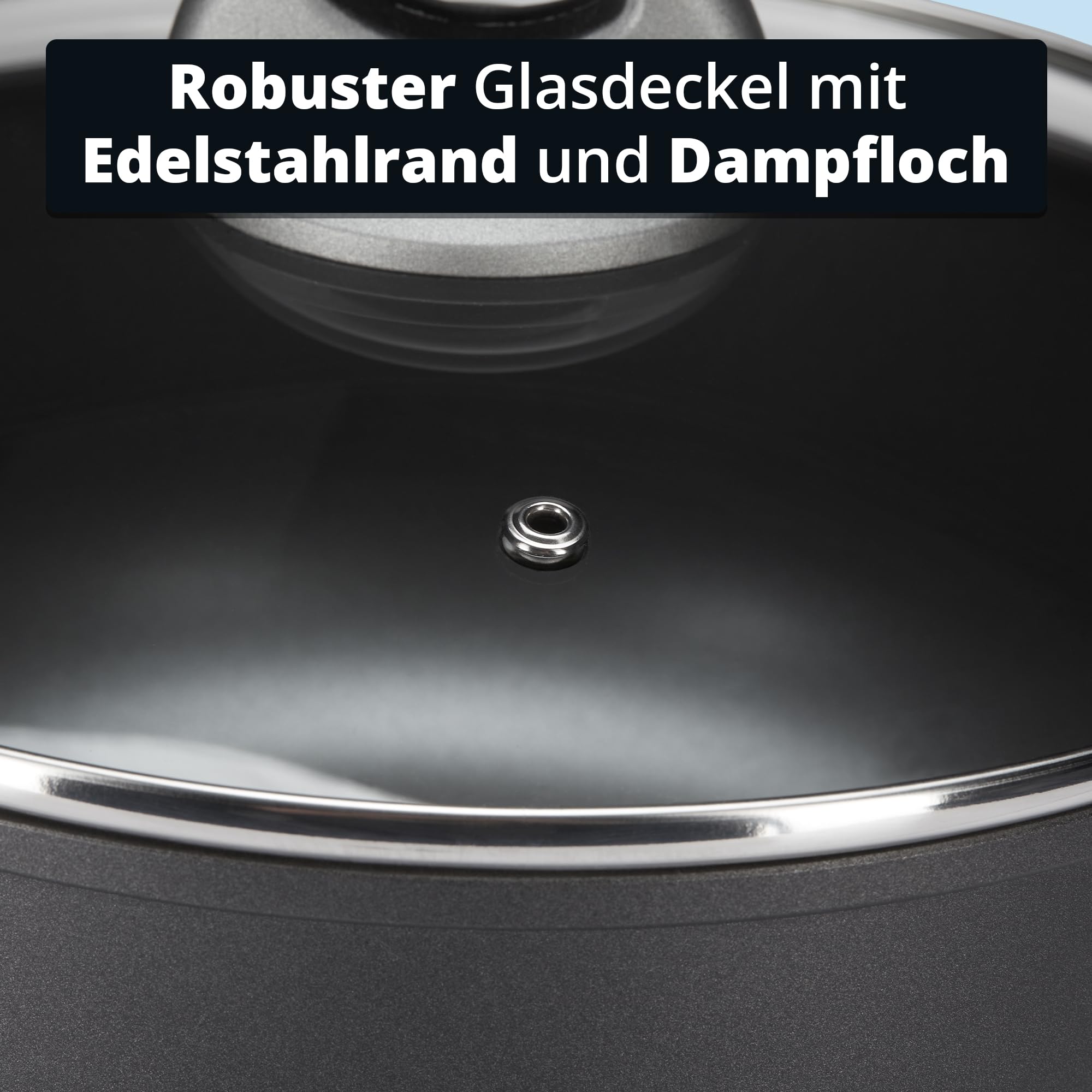 KHG Topf- und Pfannenset 5-teilig Induktion Antihaftbeschichtung, Antihaft | spülmaschinengeeignet, geschmiedetes Aluminium schwarz, Kochtöpfe mit Glasdeckel, Servierpfanne, Bratpfanne, für Küche