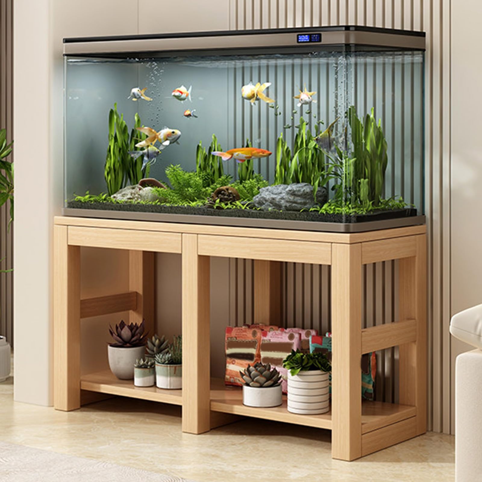 Support d'aquarium en bois massif, double couche, multi-usage, haute capacité de charge, convient pour placer des aquariums et des supports à chenilles (jaune, 80 x 40 cm)