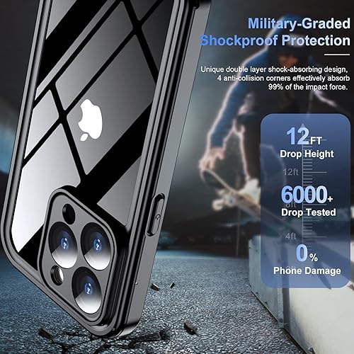 Miniatura 4 de Temdan Funda impermeable Real 360 para iPhone 14 Pro, lente de cámara de vidrio templado 9H integrado y protección de pantalla 14 pies militares a