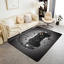 Gamer Area Rug 3x5, Black Grey Headphones Musical Design Game Pad Rug Kids Boys Video Game Room Decor Retro Play Gamer Carpet, Game Controller Playroom Bedroom Decorative Rug
