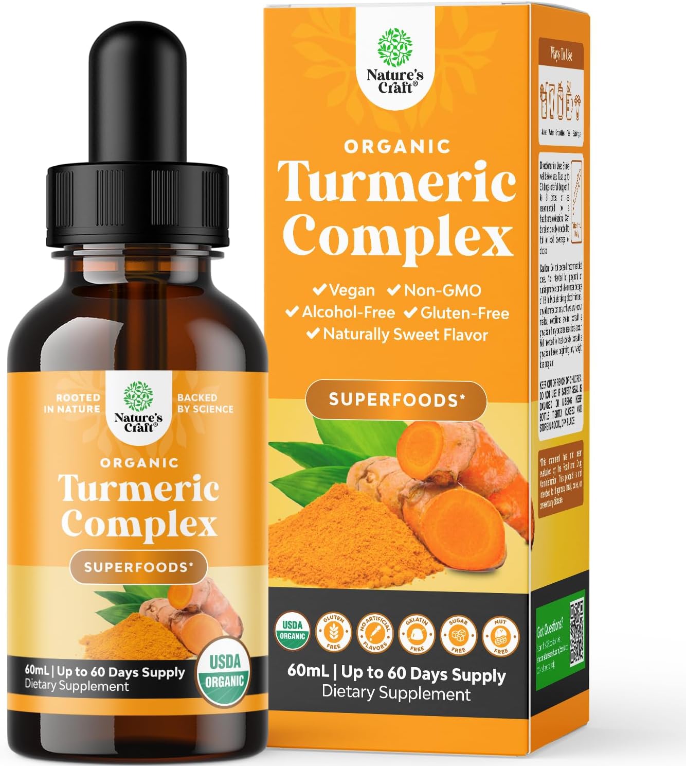 Organic Turmeric Liquid Drops for Adults - Turmeric Curcumin with Black Pepper, Cinnamon & Ginger Extract Liquid for Joint Pain, Mobility & Inflamation - Curcumin Drops for Immune Support - 2 Fl Oz