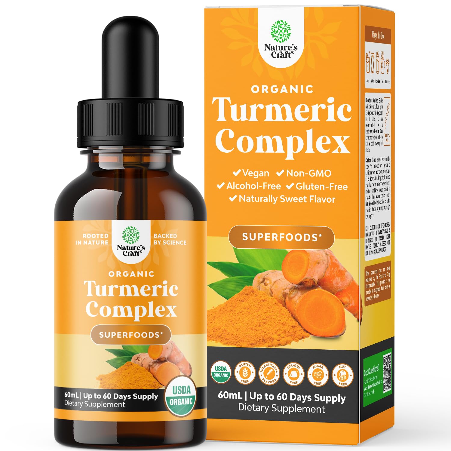 Organic Turmeric Liquid Drops for Adults - Turmeric Curcumin with Black Pepper, Cinnamon & Ginger Extract Liquid for Joint Pain, Mobility & Inflamation - Curcumin Drops for Immune Support - 60ml (2oz)
