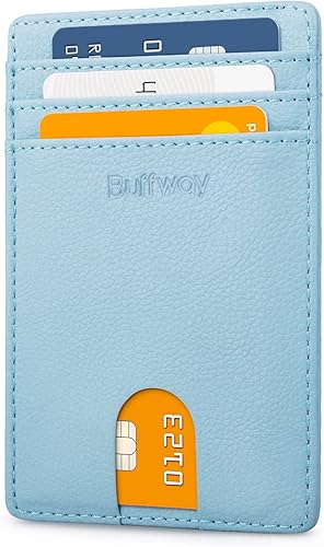 Buffway Billetera delgada para hombre, minimalista con bolsillo frontal delgado, tarjetero de cuero con bloqueo RFID para viajes de trabajo